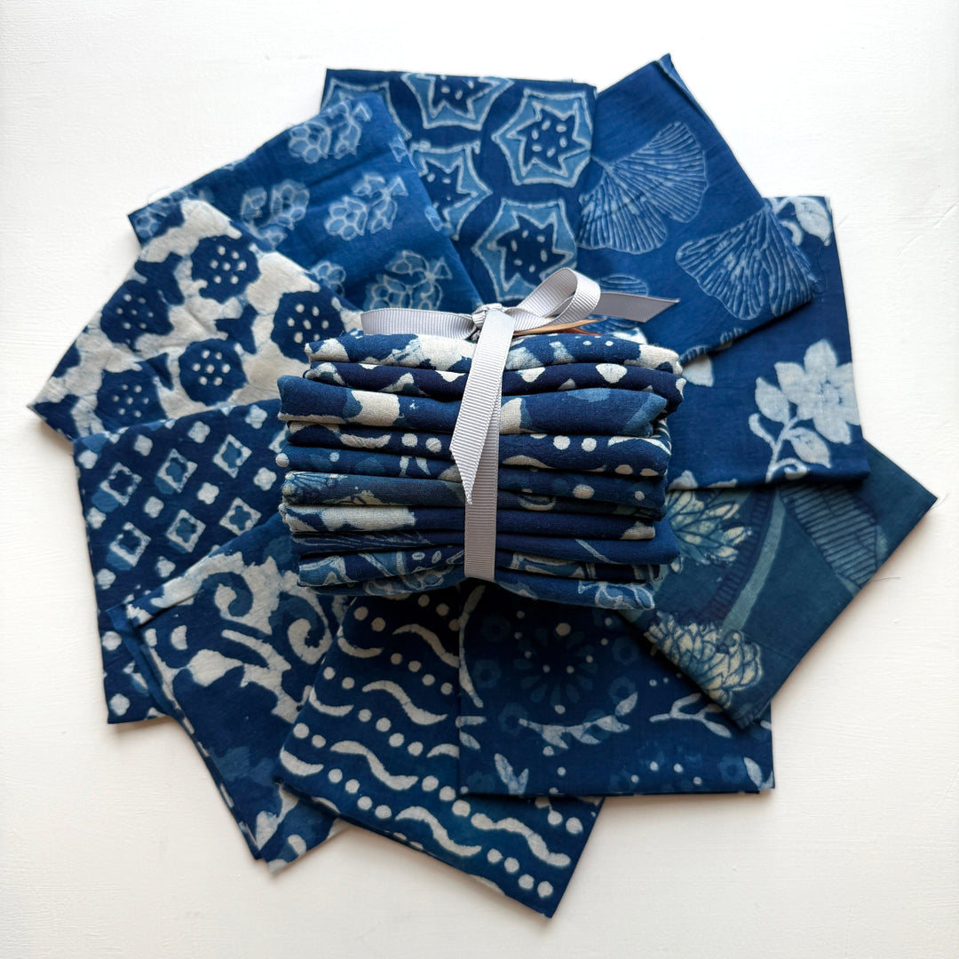 Default Indigo Block Print Bundle, 10 FQs - Indian Cotton