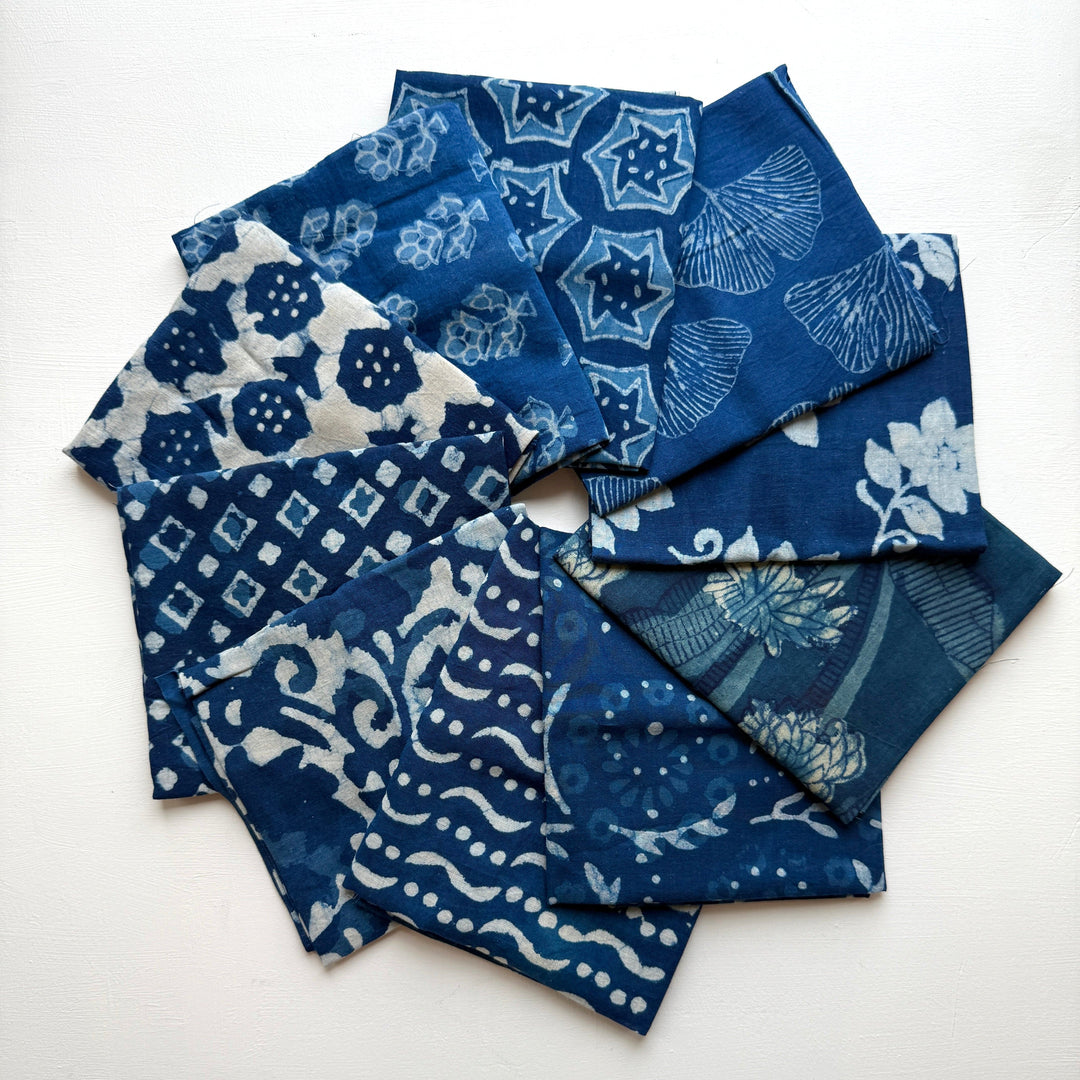 Default Indigo Block Print Bundle, 10 FQs - Indian Cotton