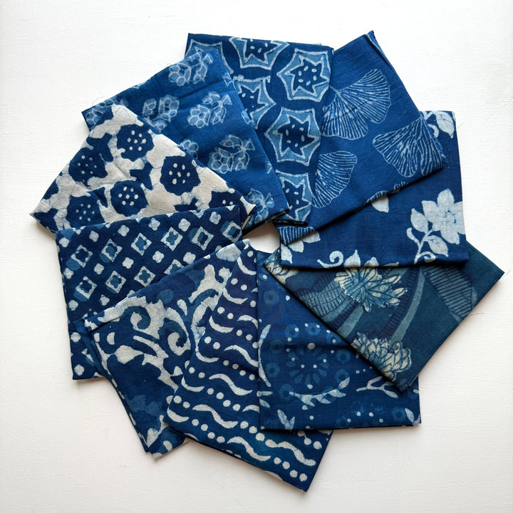 Default Indigo Block Print Bundle, 10 FQs - Indian Cotton