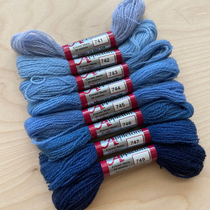 Individual Appleton Crewel Wool Skeins from the Bright China Blue Colorway