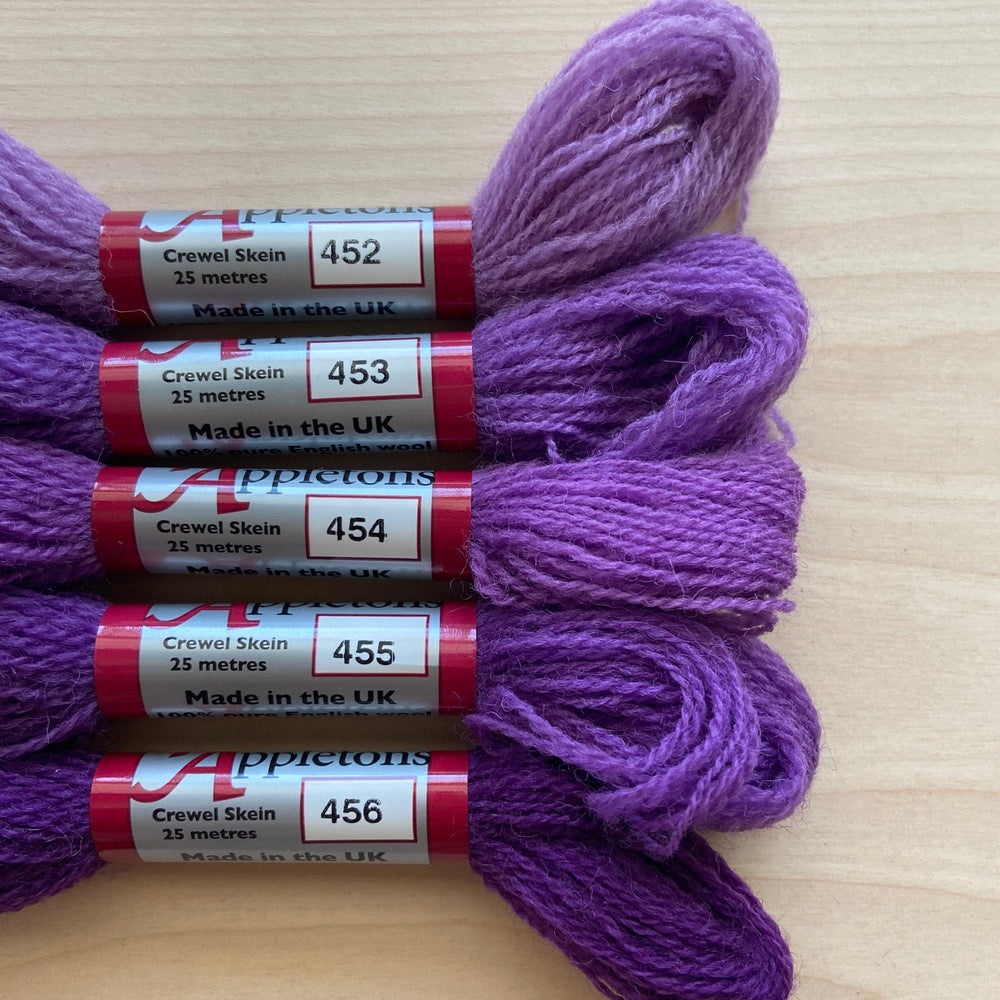 Individual Appleton Crewel Wool Skeins from the Bright Mauve Colorway