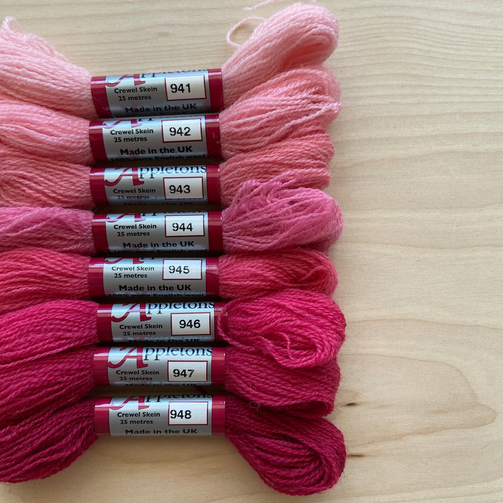Individual Appleton Crewel Wool Skeins from the Bright Rose Pink Colorway