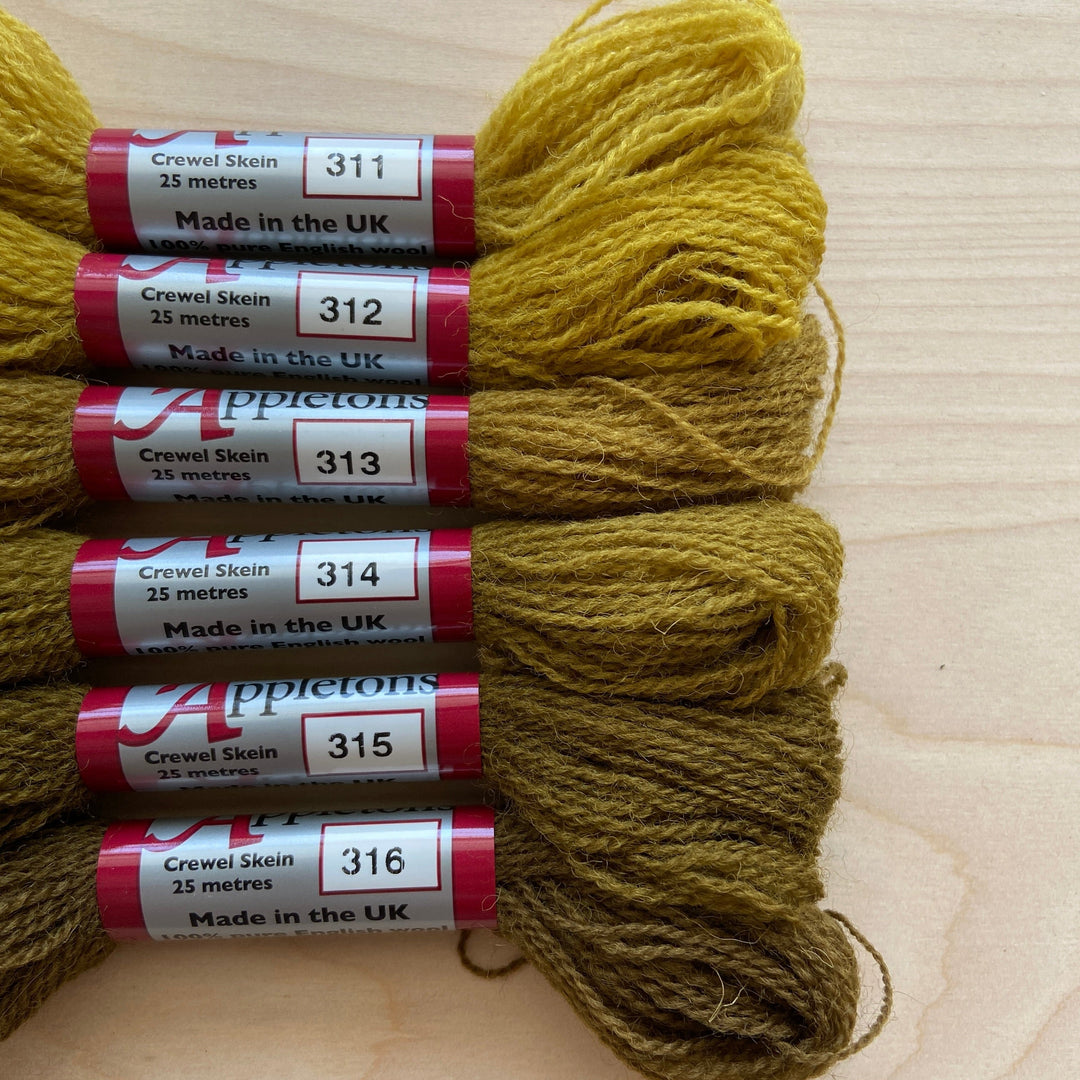 Individual Appleton Crewel Wool Skeins from the Brown Olive Colorway