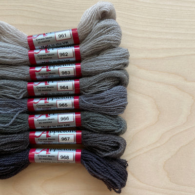 Individual Appletons Crewel Wool Skeins from the Iron Grey Colorway