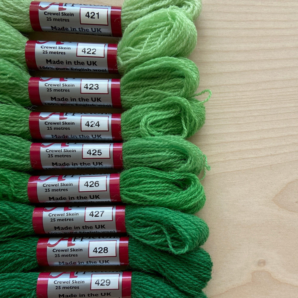 Individual Appletons Crewel Wool Skeins from the Leaf Green Colorway