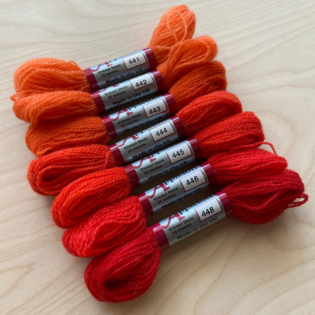 Individual Appletons Crewel Wool Skeins from the Orange Red Colorway