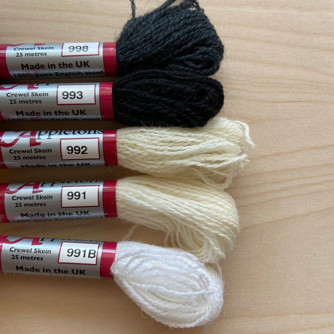 Individual Appletons Crewel Wool Skeins in Blacks and Whites Colorway