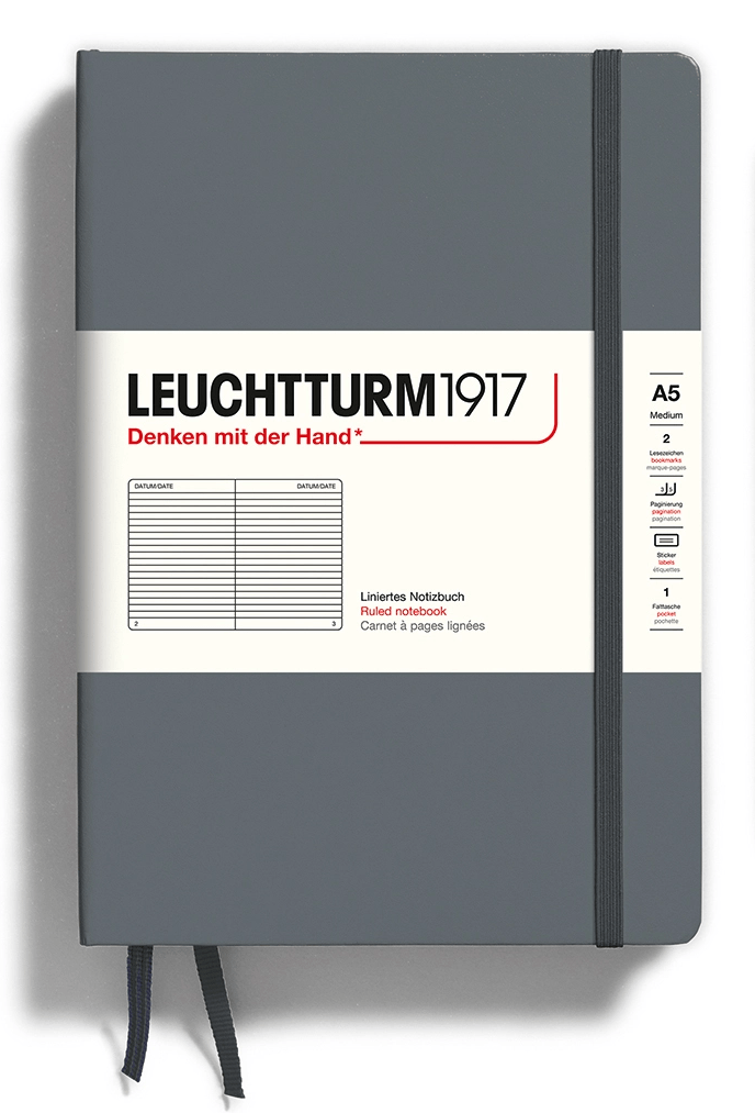 LINED Leuchtturm A5 Hardcover Notebook in Anthracite - Parent