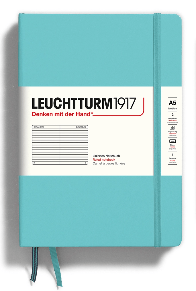 LINED Leuchtturm A5 Hardcover Notebook in Aquamarine - Parent