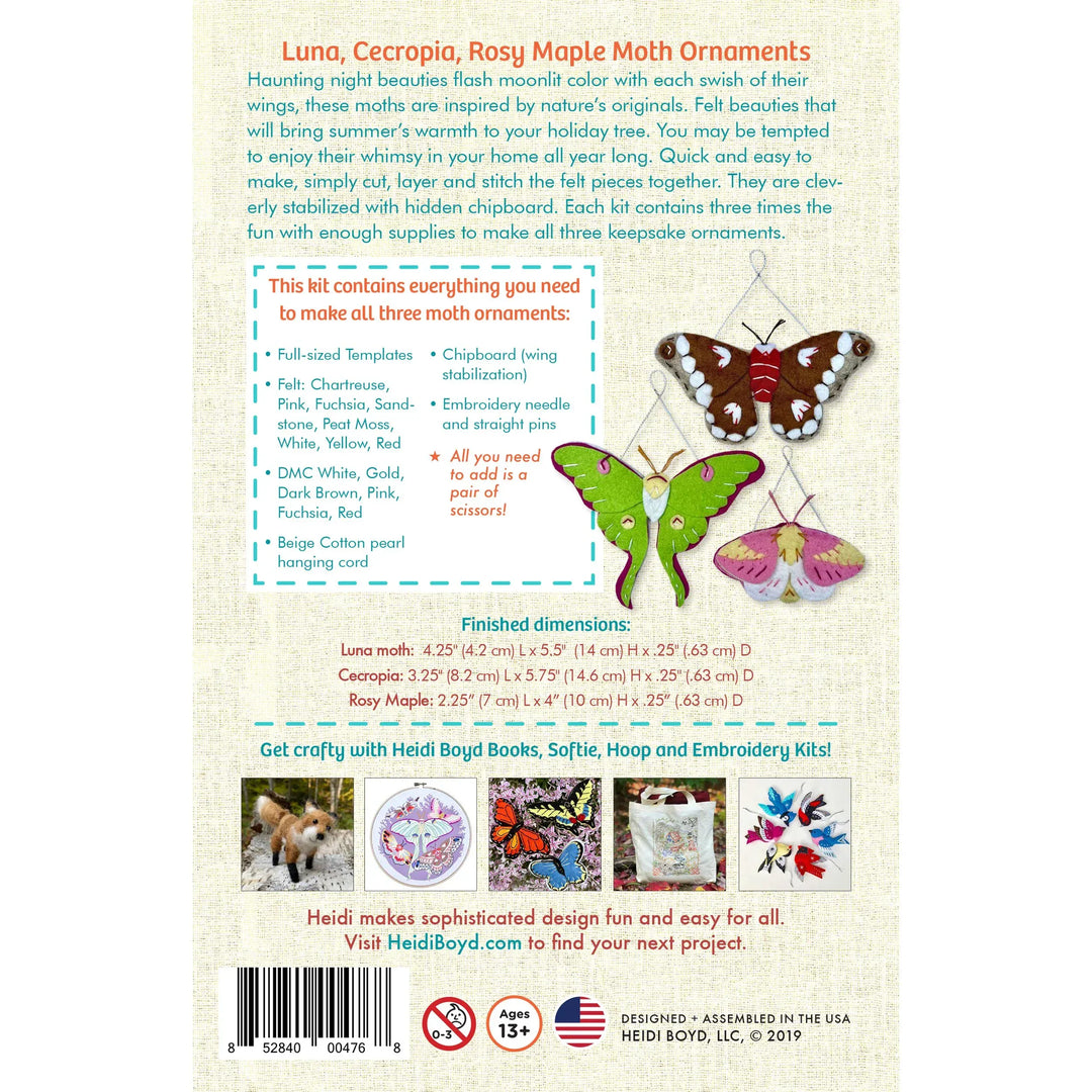 Default Luna, Cecropia, Rosy Maple Moth Ornaments - Whimsey Ornament Kit from Heidi Boyd