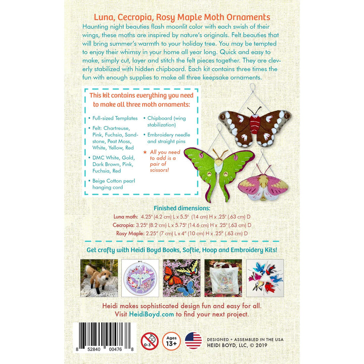 Default Luna, Cecropia, Rosy Maple Moth Ornaments - Whimsey Ornament Kit from Heidi Boyd