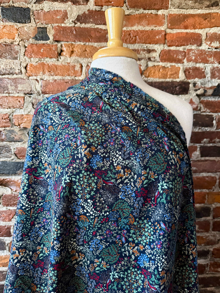 Default Misselthwaite in Celestial - Printed Pinwale Corduroy (Floral with Birds)