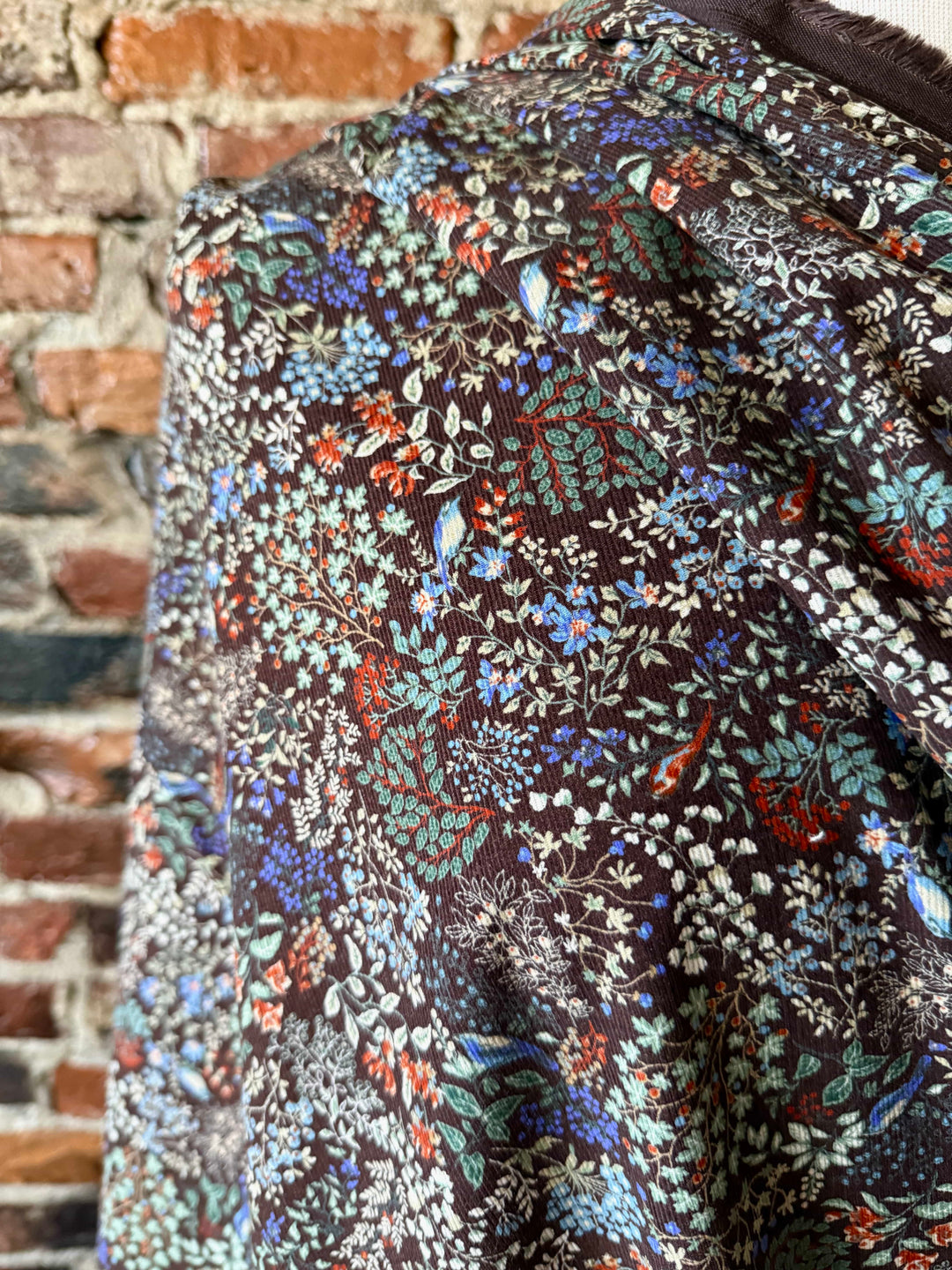 Default Misselthwaite in Earthen - Printed Pinwale Corduroy (Floral with Birds)