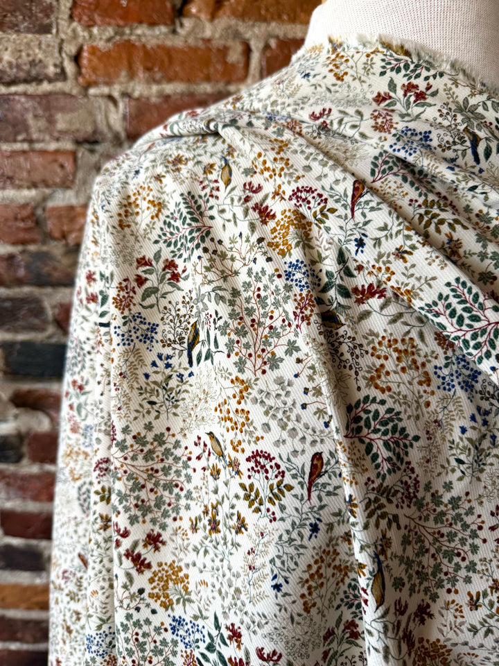 Default Misselthwaite in Ether - Printed Pinwale Corduroy (Floral with Birds)