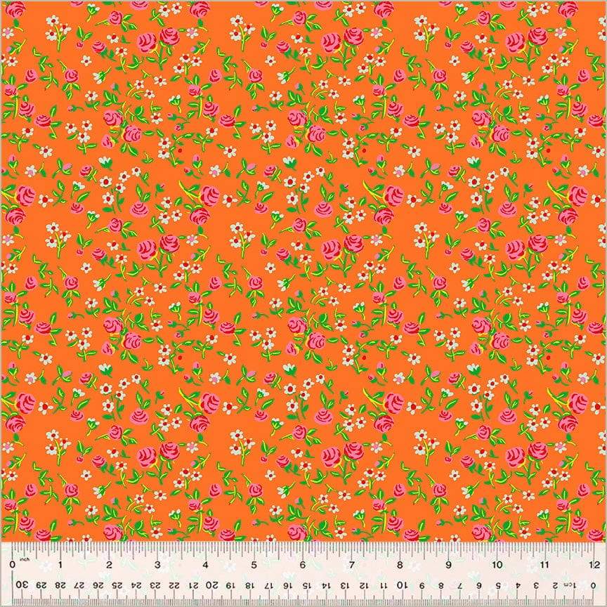 Default Mousy Floral in Tangerine - Heather Ross By Hand