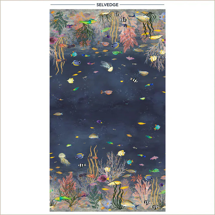 Default Ocean Flow in Deep Blue - BORDER PRINT - Deep Blue
