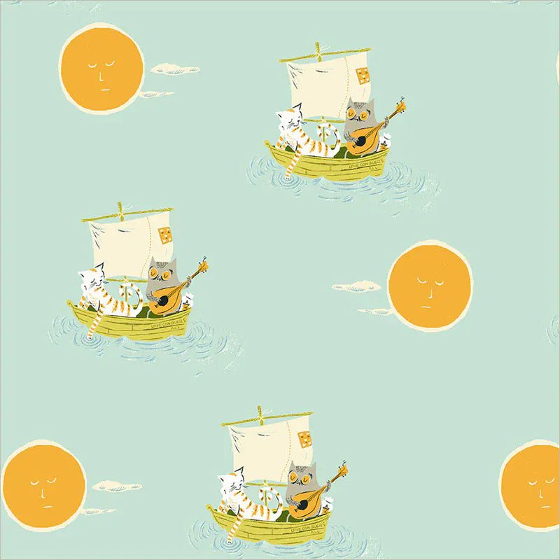 Default Owl and the Pussycat in Aqua - Heather Ross Favorites