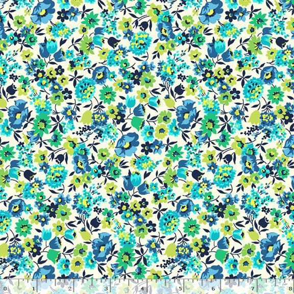 Default Packed Flowers on White - Blue Crush - Marcus Fabrics