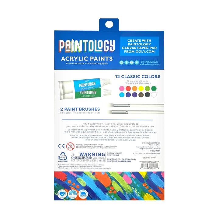 Default Paintology Acrylic Paint Set - Classic Colors - 12 Colors + 2 Brushes - by Ooly