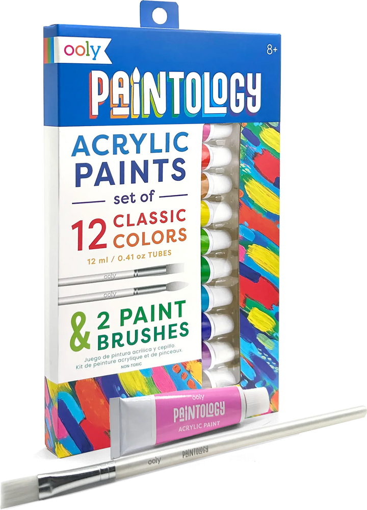 Default Paintology Acrylic Paint Set - Classic Colors - 12 Colors + 2 Brushes - by Ooly
