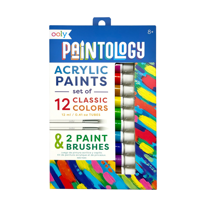 Default Paintology Acrylic Paint Set - Classic Colors - 12 Colors + 2 Brushes - by Ooly