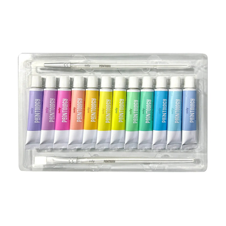 Default Paintology Acrylic Paint Set -  Pastel Colors - 12 Colors + 2 Brushes - by Ooly