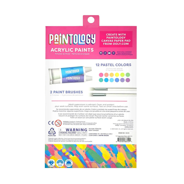 Default Paintology Acrylic Paint Set -  Pastel Colors - 12 Colors + 2 Brushes - by Ooly