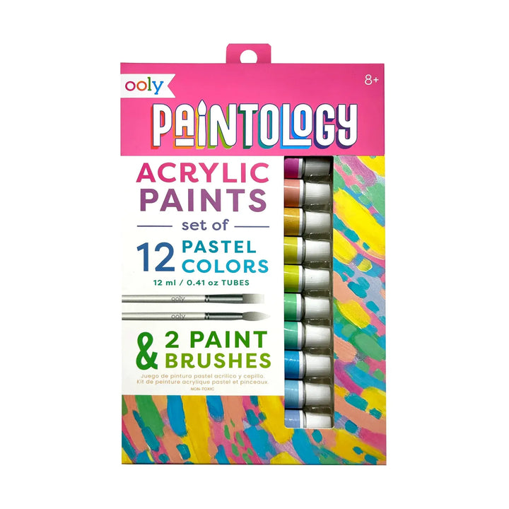 Default Paintology Acrylic Paint Set -  Pastel Colors - 12 Colors + 2 Brushes - by Ooly