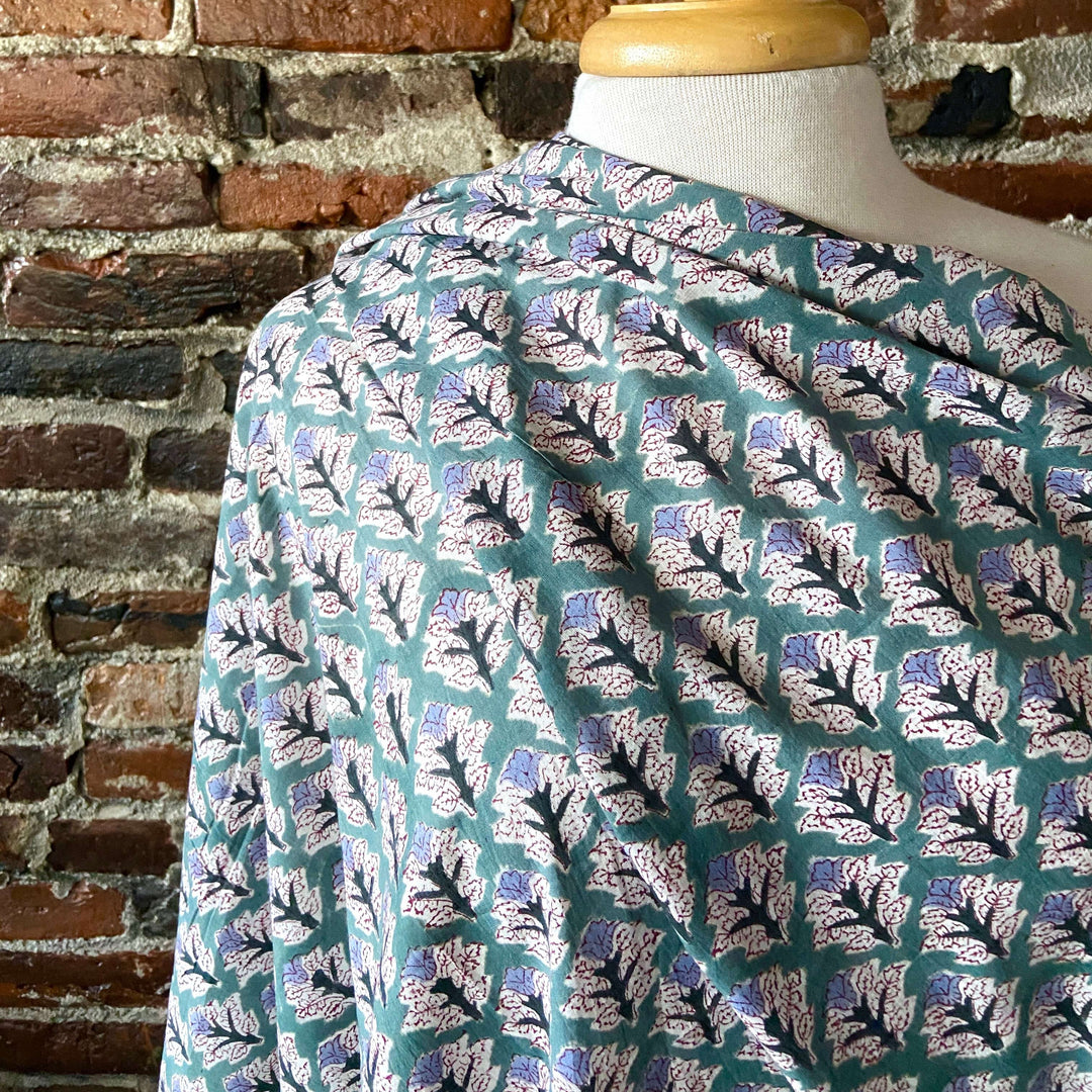 Default Purple Flowers on Green - Sangeneri Block Printed Indian Cotton