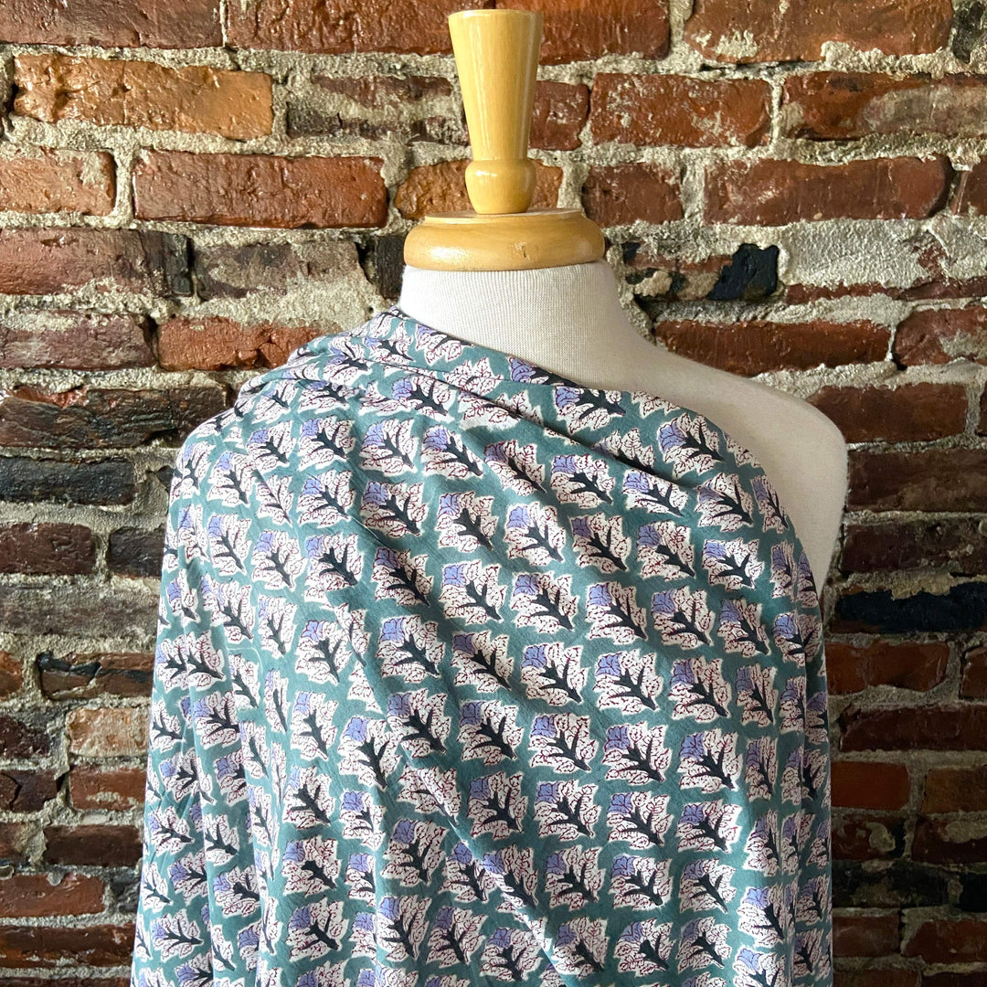 Default Purple Flowers on Green - Sangeneri Block Printed Indian Cotton