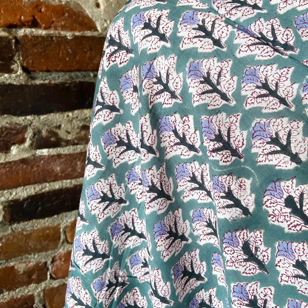 Default Purple Flowers on Green - Sangeneri Block Printed Indian Cotton