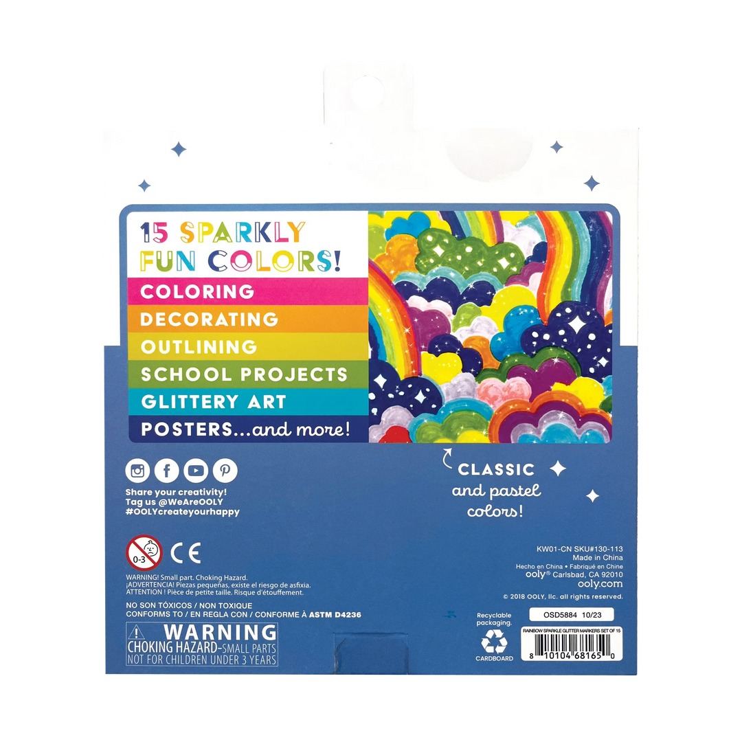 Default Rainbow Sparkle Glitter Marker - Set of 15 Markers - by Ooly