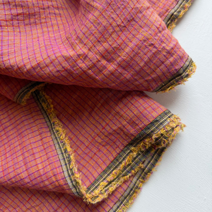Default Raspberry Lemonade - Pinstripe Plaid - 100% Linen Yarn Dyed