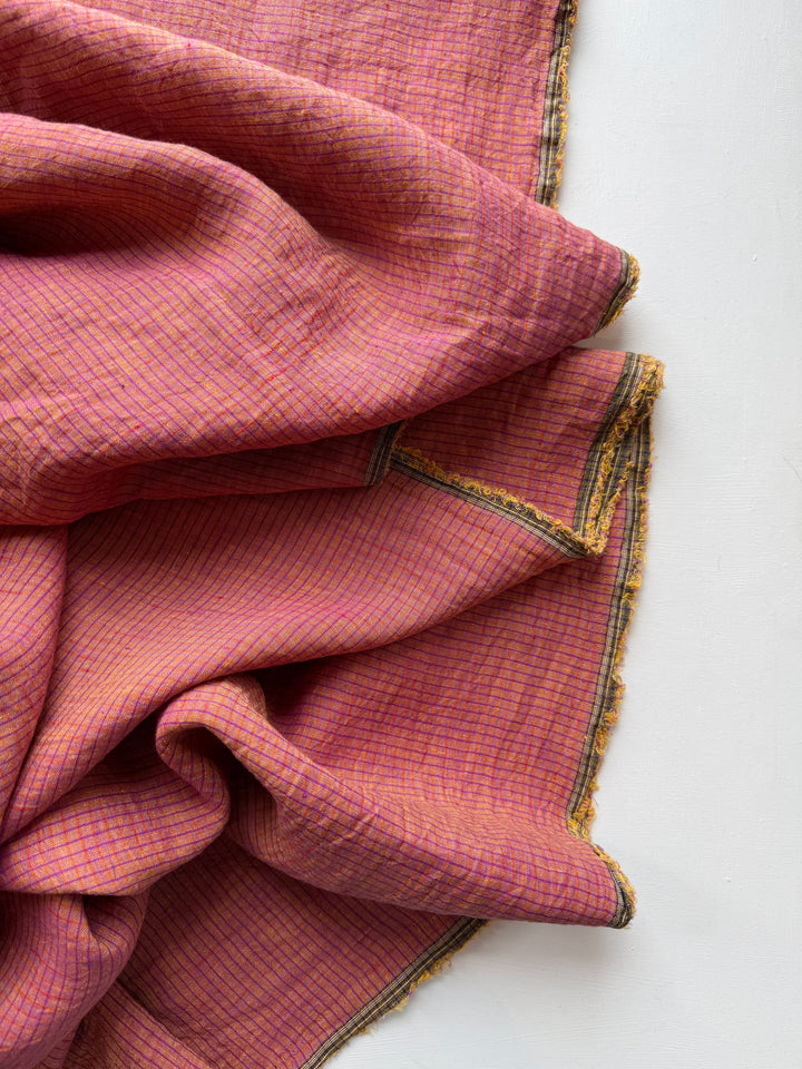 Default Raspberry Lemonade - Pinstripe Plaid - 100% Linen Yarn Dyed