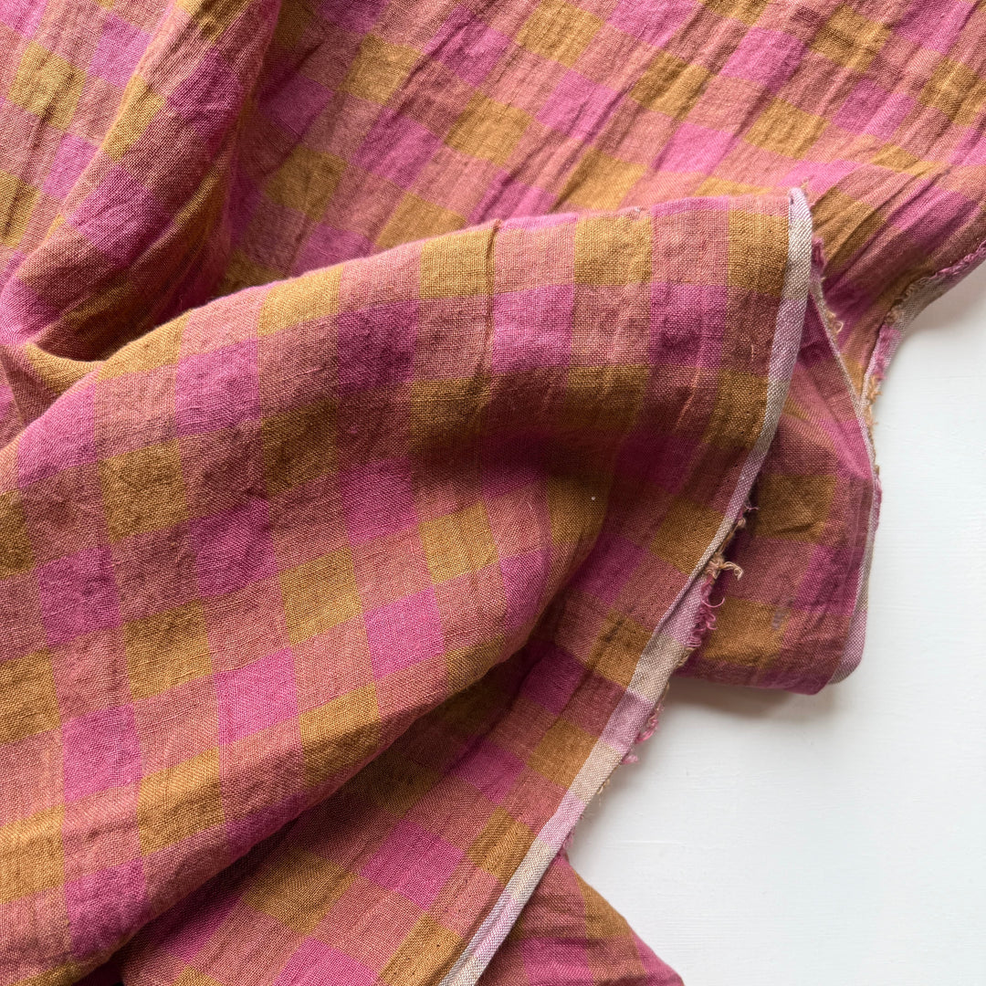 Default Rhubarb - Sunrise Gingham - 100% Linen Yarn Dyed
