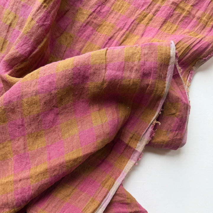 Default Rhubarb - Sunrise Gingham - 100% Linen Yarn Dyed