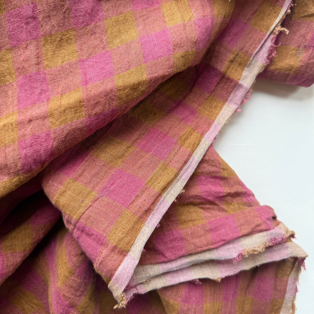 Default Rhubarb - Sunrise Gingham - 100% Linen Yarn Dyed