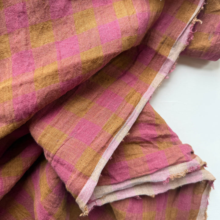 Default Rhubarb - Sunrise Gingham - 100% Linen Yarn Dyed