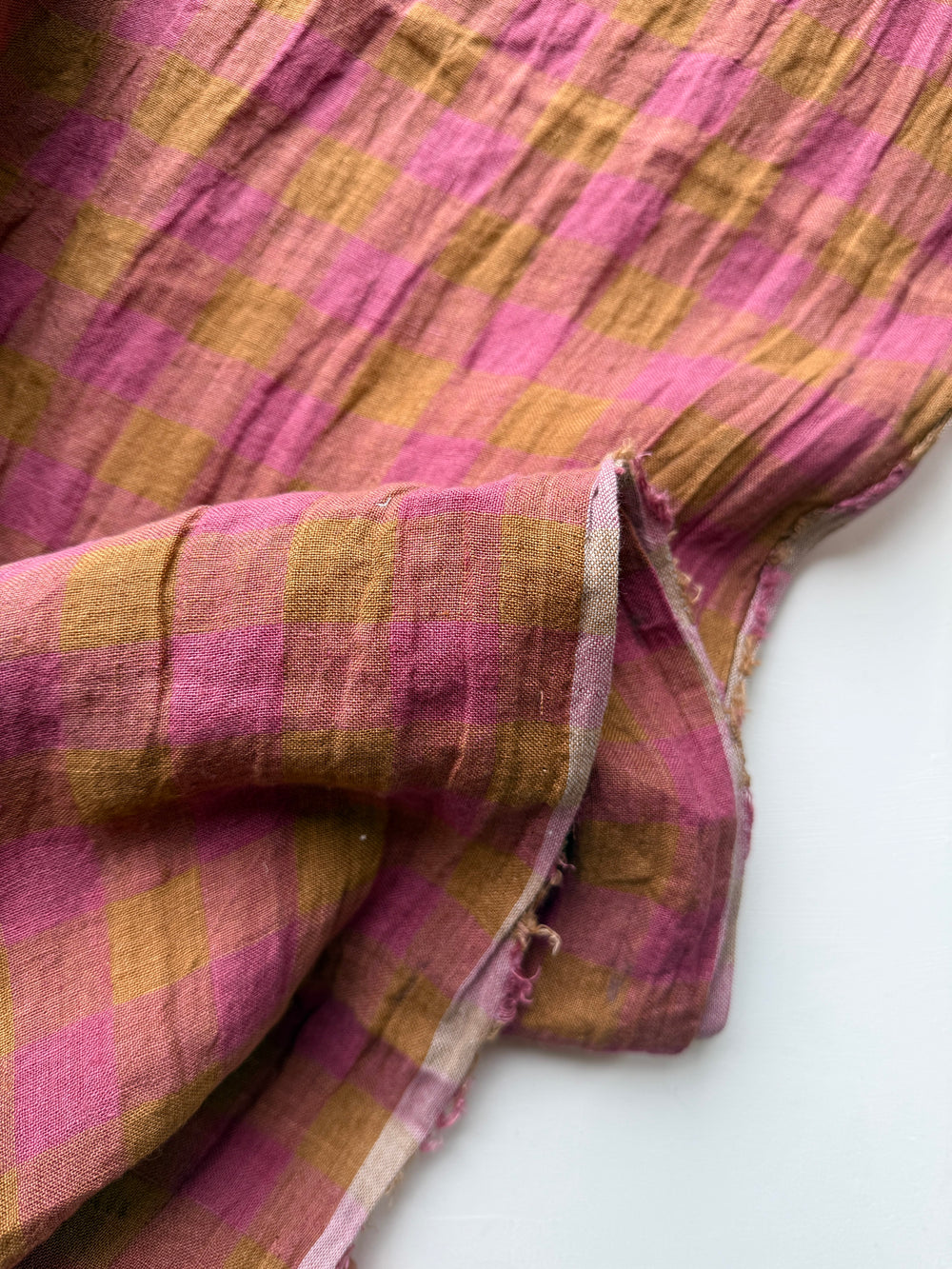 Default Rhubarb - Sunrise Gingham - 100% Linen Yarn Dyed