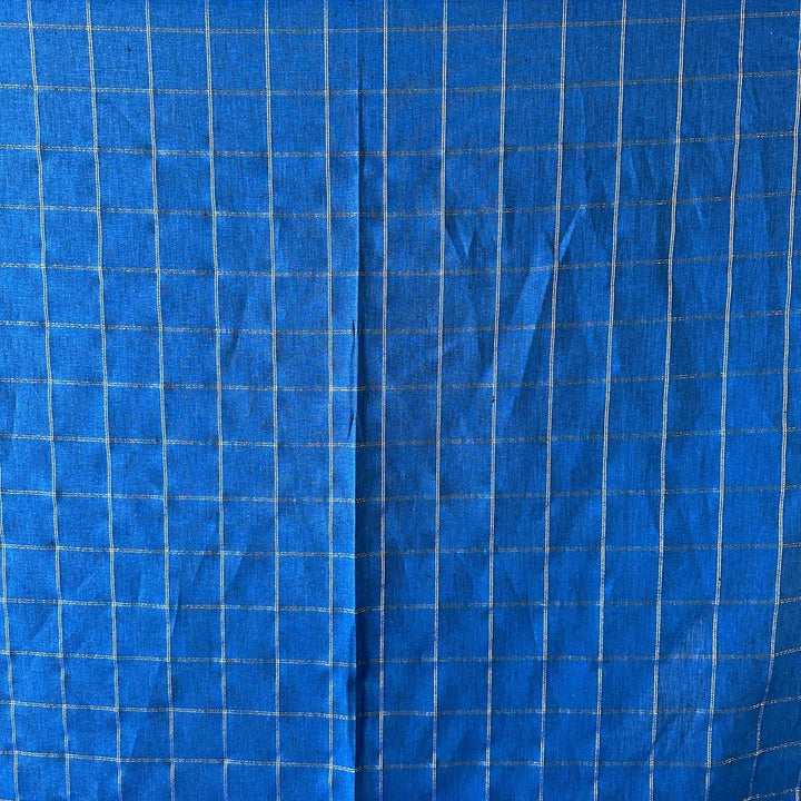 Default Sapphire Party Grid -Yarn Dyed 100% Linen - Gold grid over royal fabric