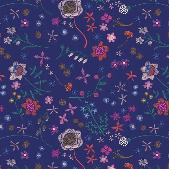 Default Stitch & Sew - Embroidered Flowers on Navy - Dashwood Studios