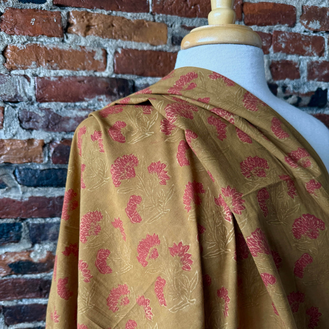 Default Strawflower on Ochre - Dabu Blockprint from India