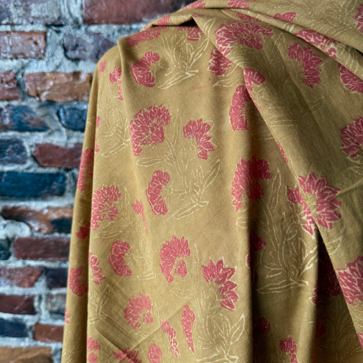 Default Strawflower on Ochre - Dabu Blockprint from India