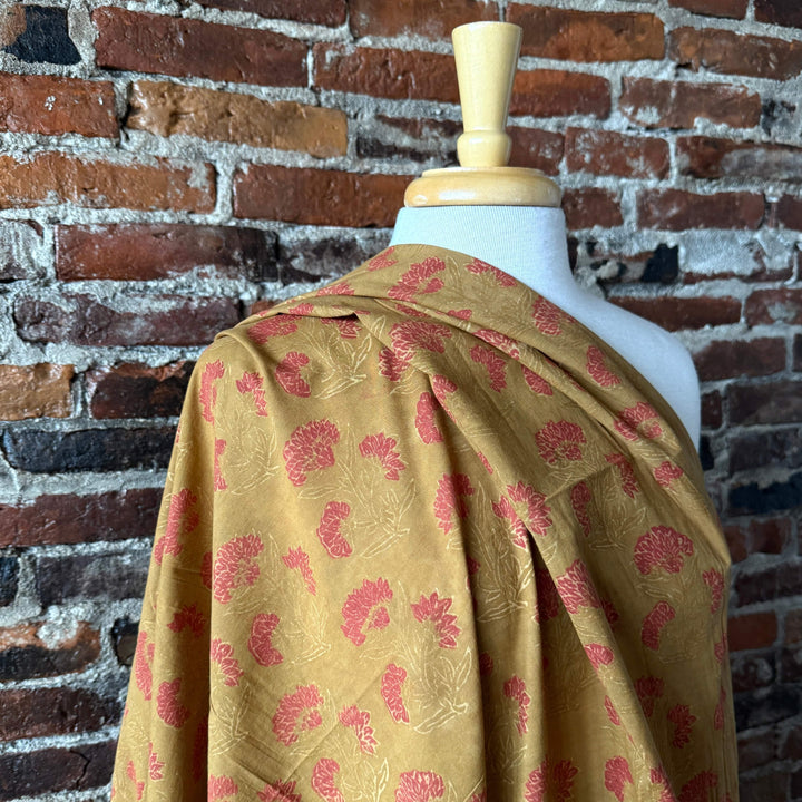 Default Strawflower on Ochre - Dabu Blockprint from India