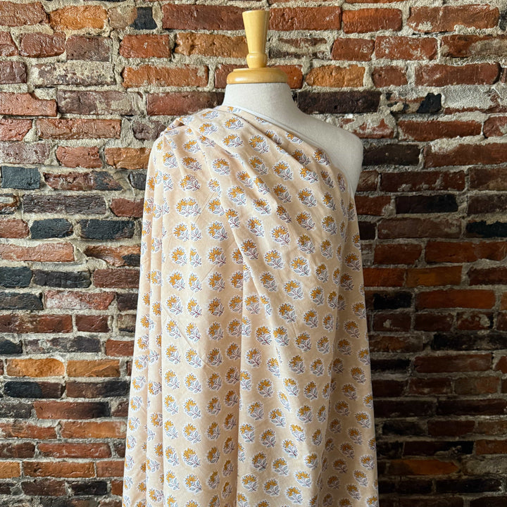 Default Sunflower Motif on Sand - Sanganeri Cotton Blockprint from India