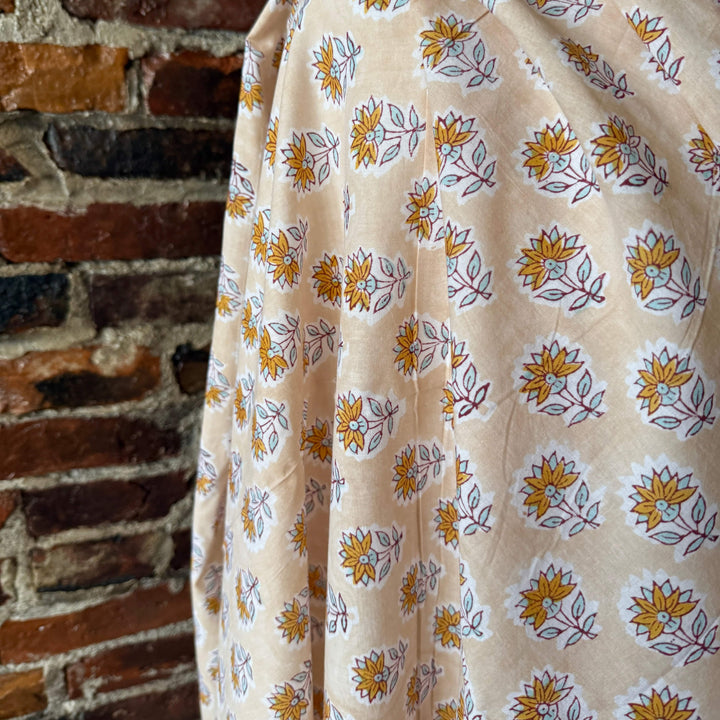 Default Sunflower Motif on Sand - Sanganeri Cotton Blockprint from India