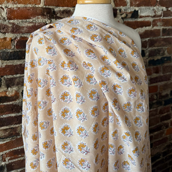 Default Sunflower Motif on Sand - Sanganeri Cotton Blockprint from India