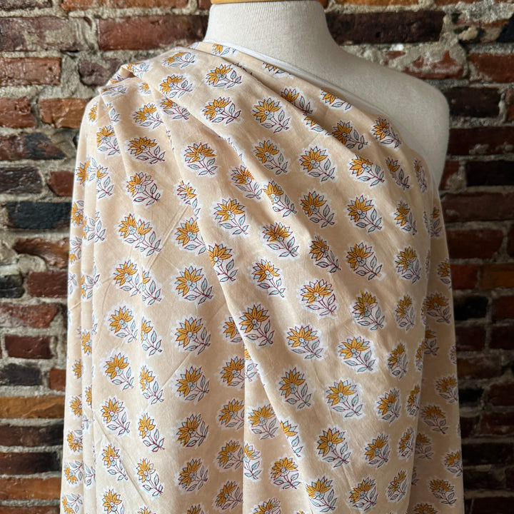 Default Sunflower Motif on Sand - Sanganeri Cotton Blockprint from India