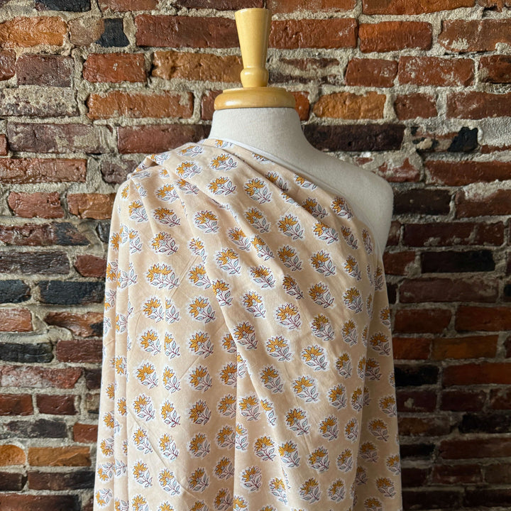 Default Sunflower Motif on Sand - Sanganeri Cotton Blockprint from India