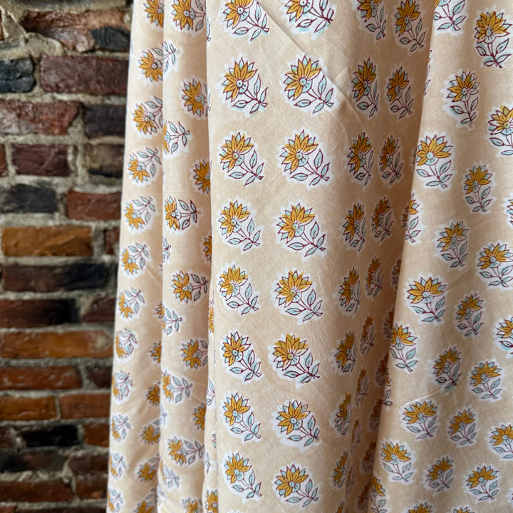 Default Sunflower Motif on Sand - Sanganeri Cotton Blockprint from India
